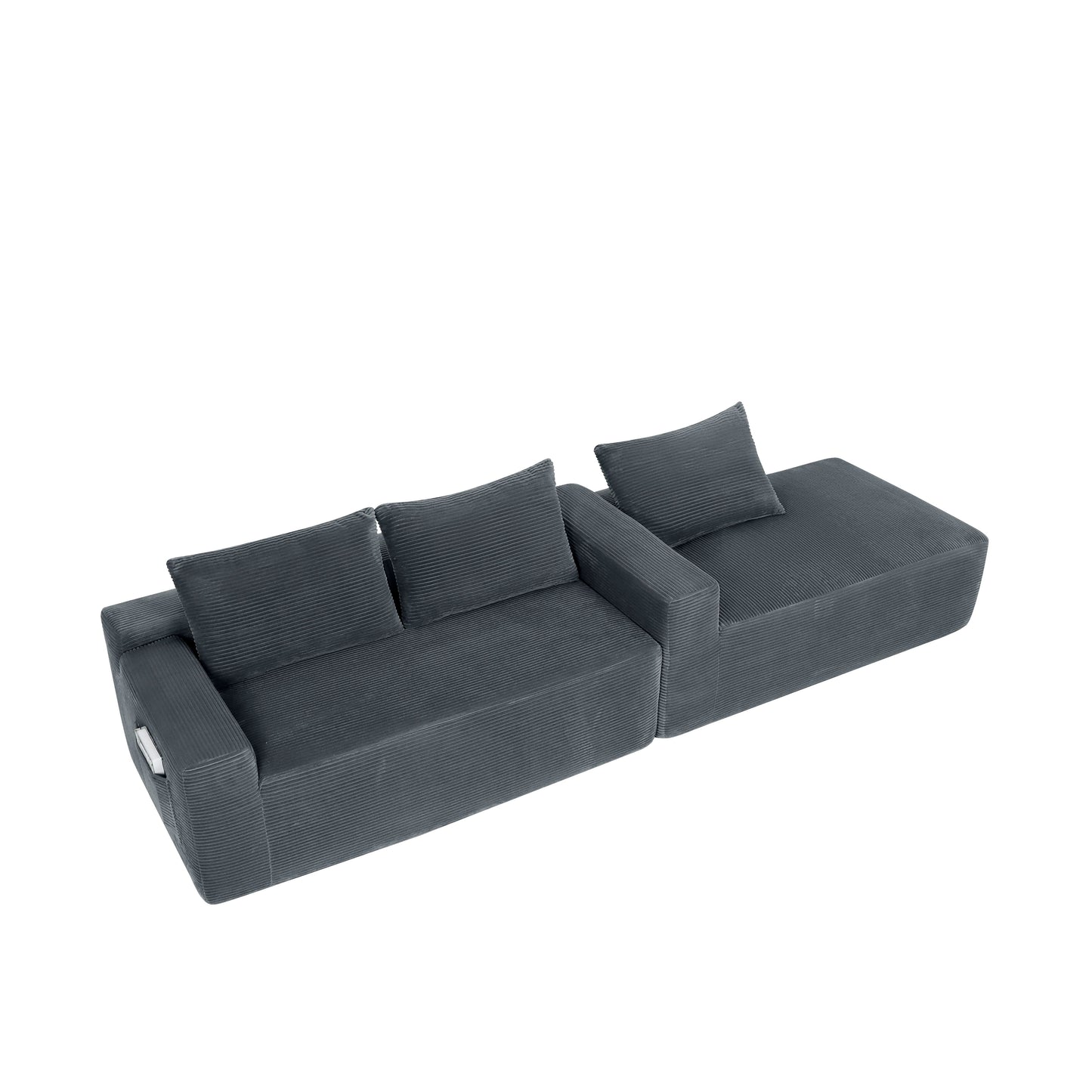New2 96.9"Compressible doubleCloud Sectional Couch with L-Shape Chaise,Modern Modular Sofa with Deep Seat,Upholstered Couches for Living Room Bedroom,No Assembly Required, Corduroy Fabric,Grey Right image 5