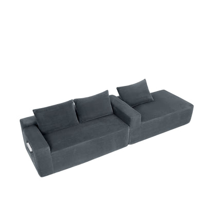 New2 96.9"Compressible doubleCloud Sectional Couch with L-Shape Chaise,Modern Modular Sofa with Deep Seat,Upholstered Couches for Living Room Bedroom,No Assembly Required, Corduroy Fabric,Grey Right image 5