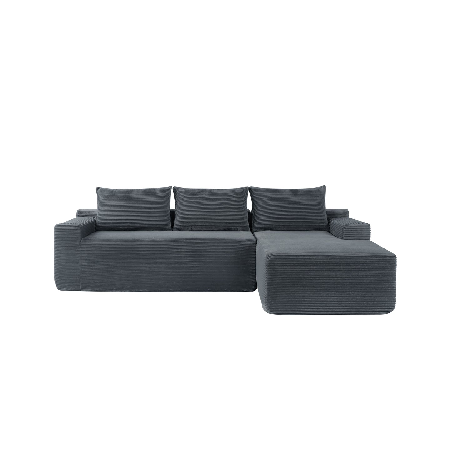 New2 96.9"Compressible doubleCloud Sectional Couch with L-Shape Chaise,Modern Modular Sofa with Deep Seat,Upholstered Couches for Living Room Bedroom,No Assembly Required, Corduroy Fabric,Grey Right image 6
