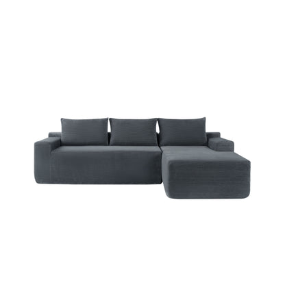 New2 96.9"Compressible doubleCloud Sectional Couch with L-Shape Chaise,Modern Modular Sofa with Deep Seat,Upholstered Couches for Living Room Bedroom,No Assembly Required, Corduroy Fabric,Grey Right image 6