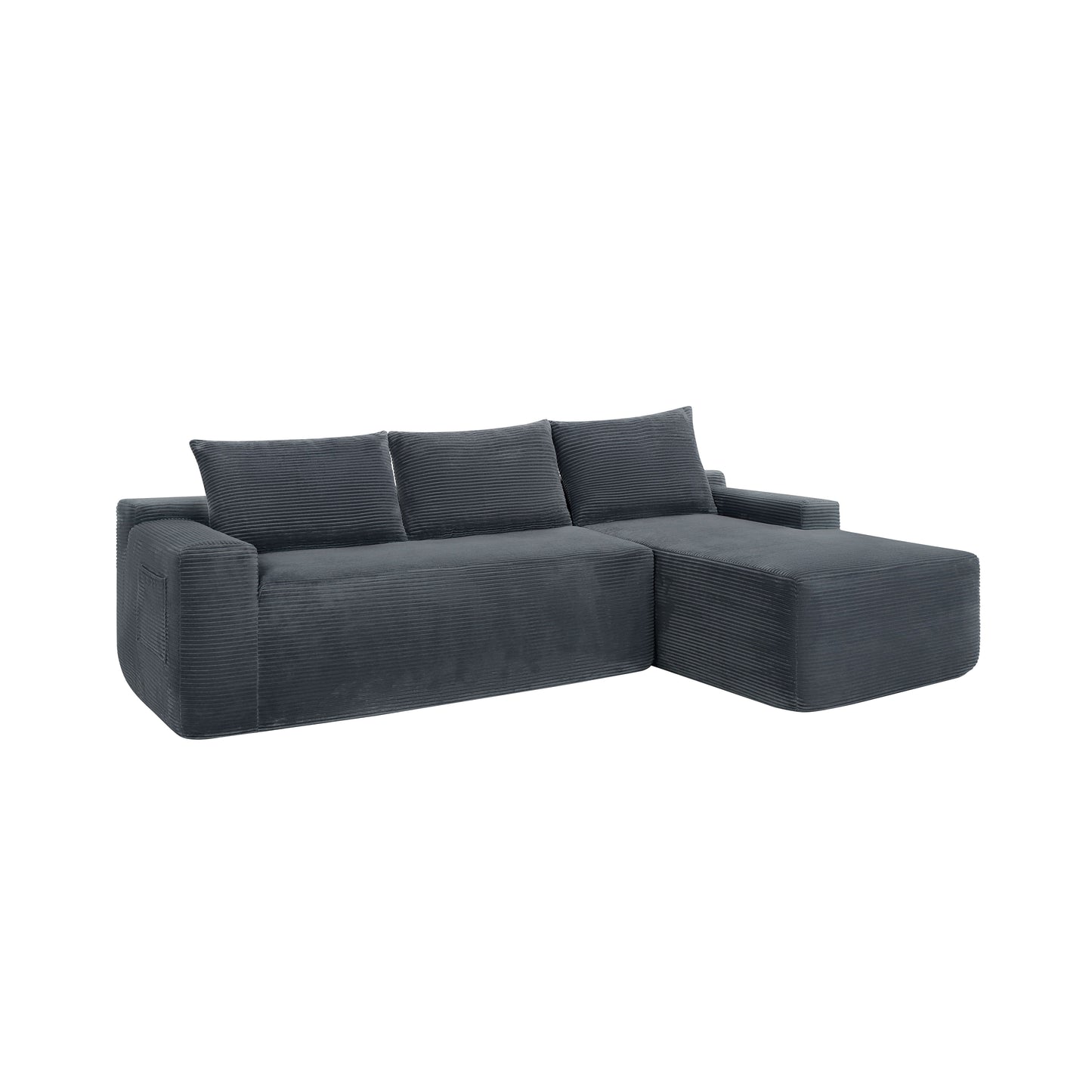 New2 96.9"Compressible doubleCloud Sectional Couch with L-Shape Chaise,Modern Modular Sofa with Deep Seat,Upholstered Couches for Living Room Bedroom,No Assembly Required, Corduroy Fabric,Grey Right image 7
