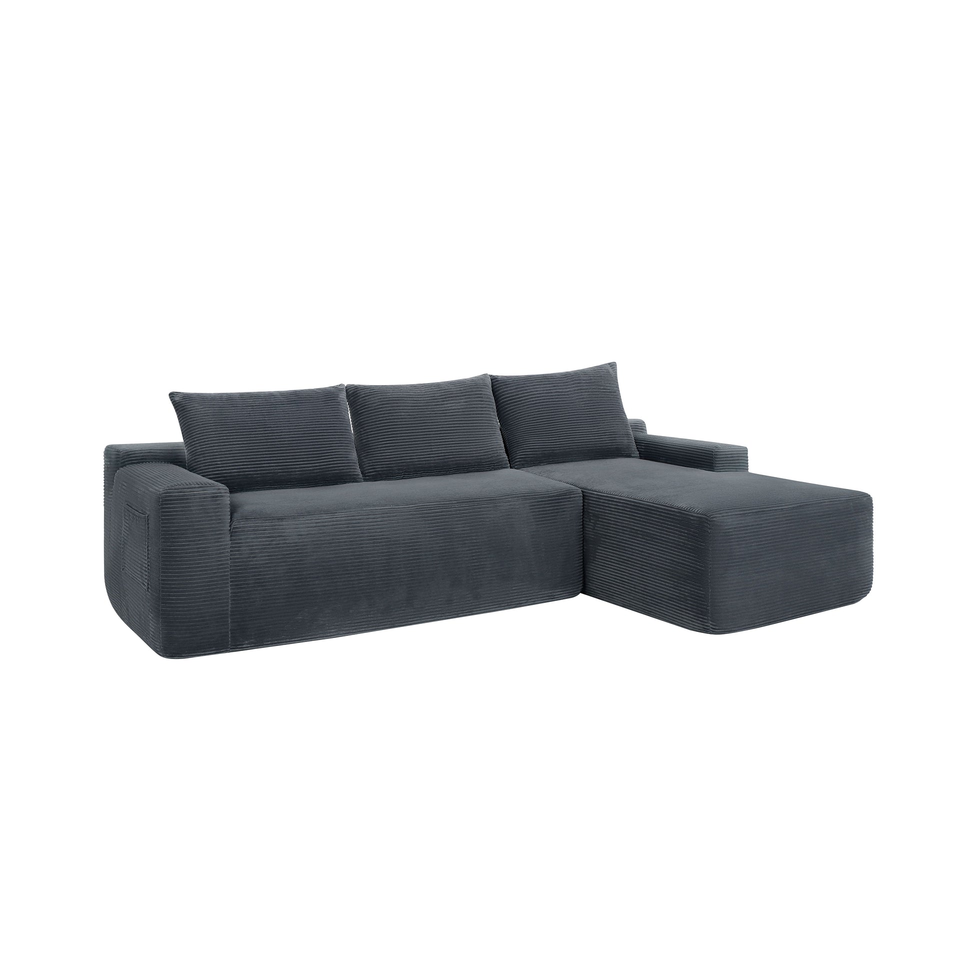 New2 96.9"Compressible doubleCloud Sectional Couch with L-Shape Chaise,Modern Modular Sofa with Deep Seat,Upholstered Couches for Living Room Bedroom,No Assembly Required, Corduroy Fabric,Grey Right image 7