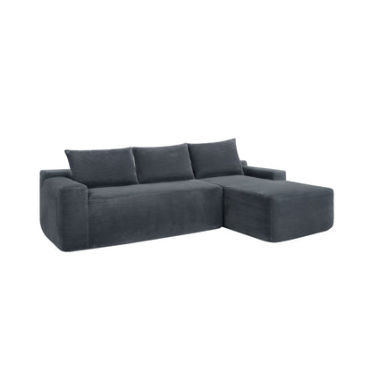 New2 96.9"Compressible doubleCloud Sectional Couch with L-Shape Chaise,Modern Modular Sofa with Deep Seat,Upholstered Couches for Living Room Bedroom,No Assembly Required, Corduroy Fabric,Grey Right image 7