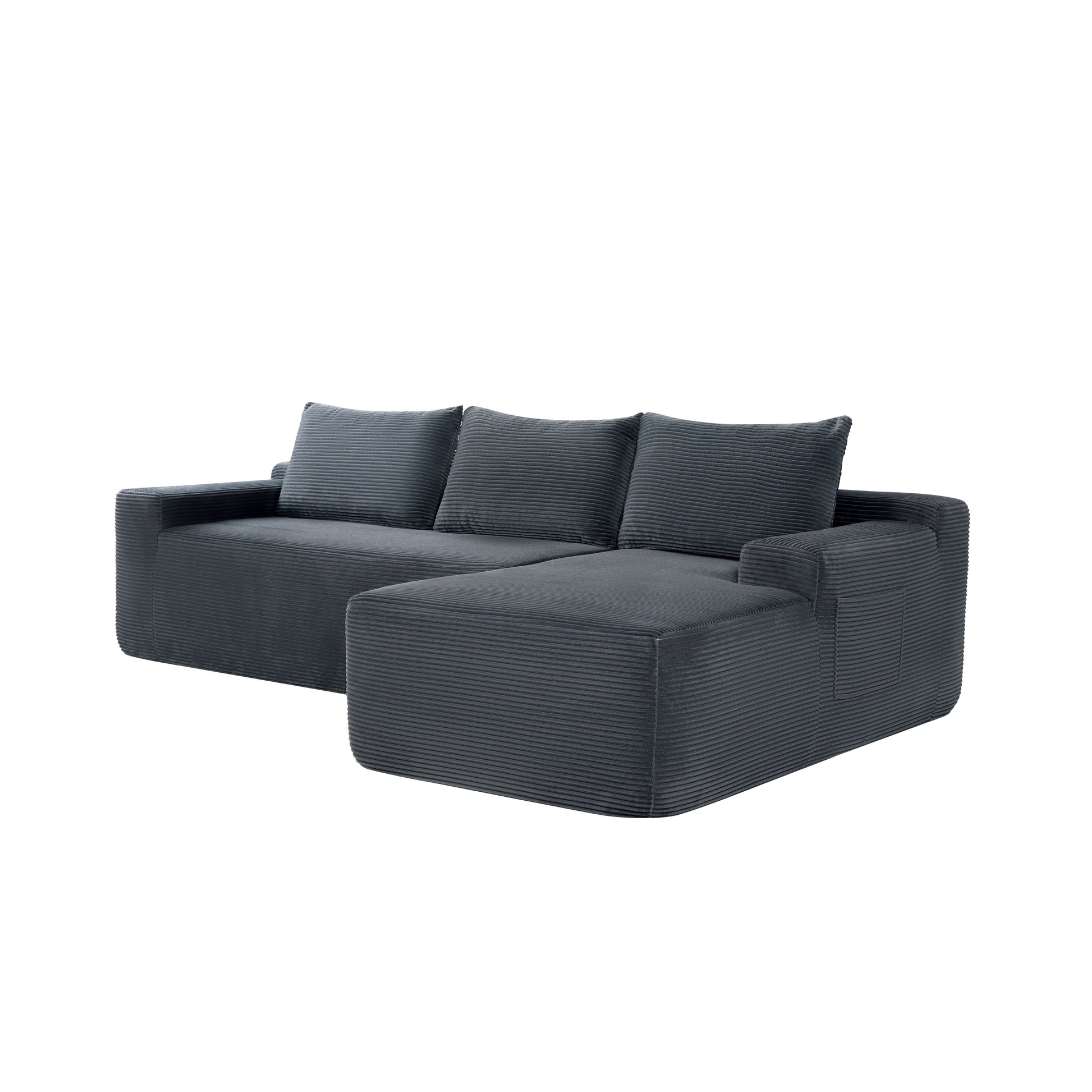 New2 96.9"Compressible doubleCloud Sectional Couch with L-Shape Chaise,Modern Modular Sofa with Deep Seat,Upholstered Couches for Living Room Bedroom,No Assembly Required, Corduroy Fabric,Grey Right image 8