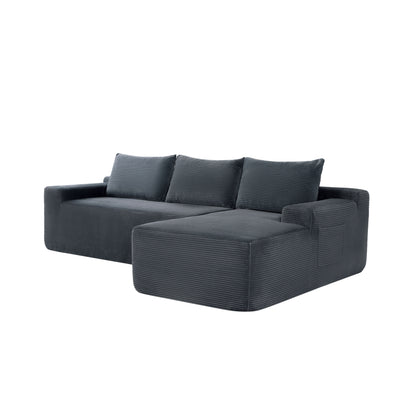 New2 96.9"Compressible doubleCloud Sectional Couch with L-Shape Chaise,Modern Modular Sofa with Deep Seat,Upholstered Couches for Living Room Bedroom,No Assembly Required, Corduroy Fabric,Grey Right image 8