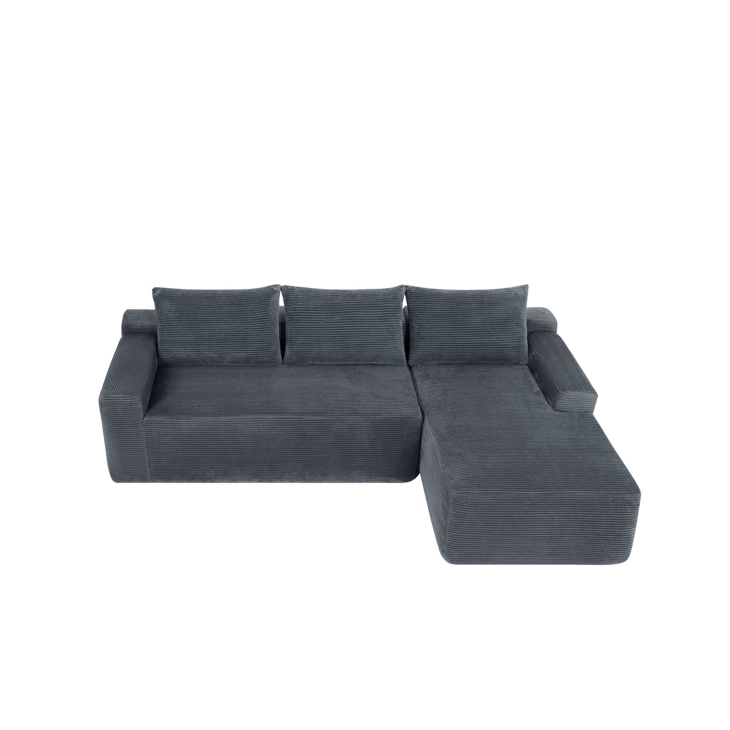 New2 96.9"Compressible doubleCloud Sectional Couch with L-Shape Chaise,Modern Modular Sofa with Deep Seat,Upholstered Couches for Living Room Bedroom,No Assembly Required, Corduroy Fabric,Grey Right image 9