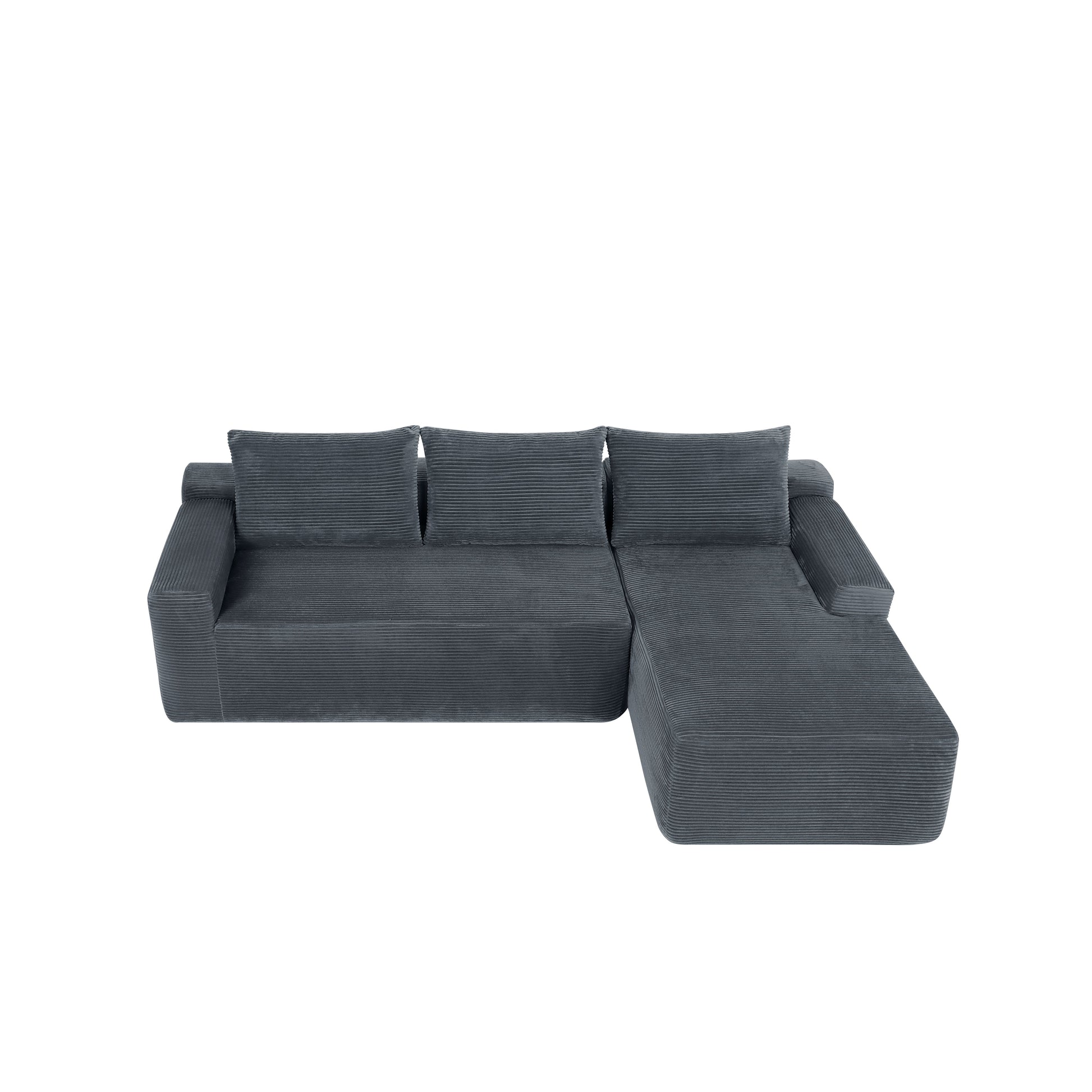 New2 96.9"Compressible doubleCloud Sectional Couch with L-Shape Chaise,Modern Modular Sofa with Deep Seat,Upholstered Couches for Living Room Bedroom,No Assembly Required, Corduroy Fabric,Grey Right image 9
