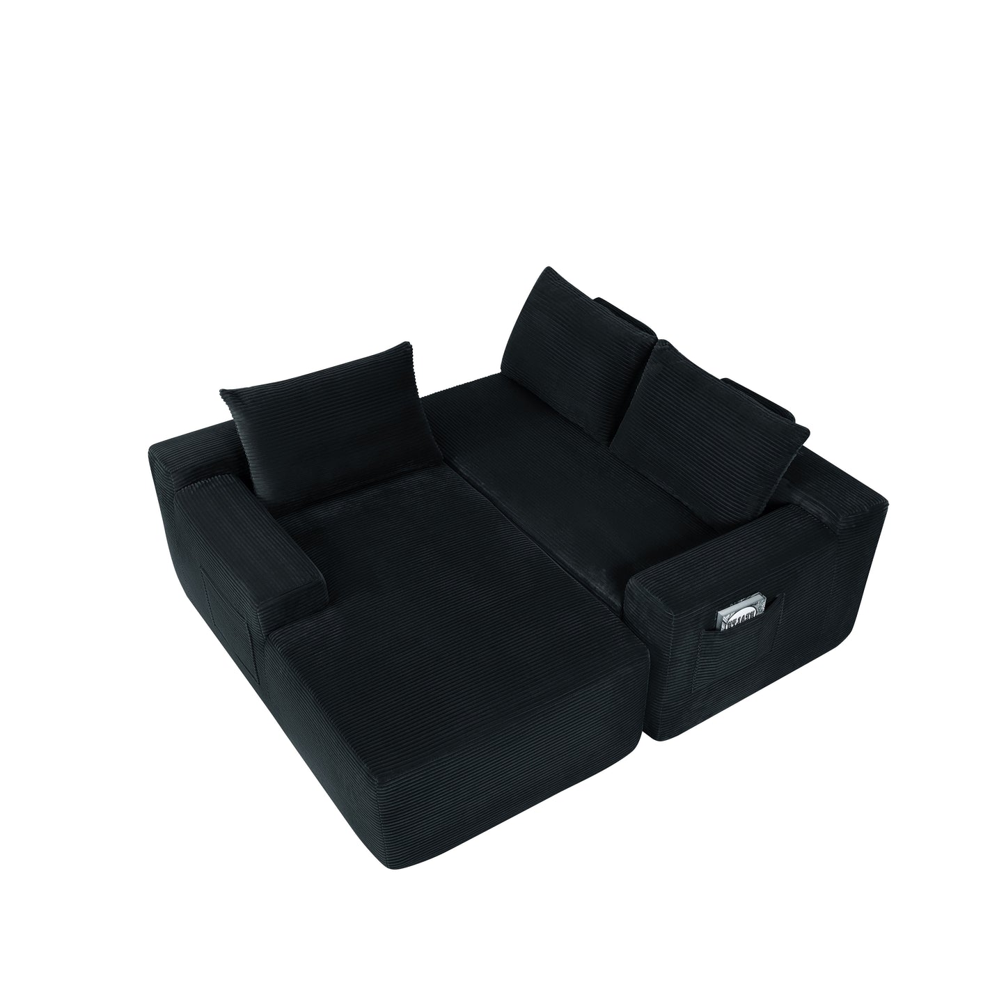 NEW2-96.9" Cloud Sectional Couch with L-Shape Chaise,Modern Modular Sofa with Deep Seat, Upholstered Couches for Living Room Bedroom,No Assembly Required, (Corduroy Fabric),Black image 10