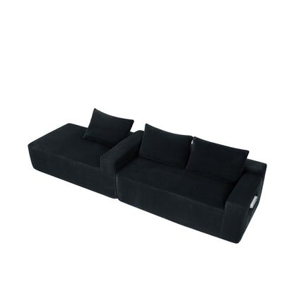 NEW2-96.9" Cloud Sectional Couch with L-Shape Chaise,Modern Modular Sofa with Deep Seat, Upholstered Couches for Living Room Bedroom,No Assembly Required, (Corduroy Fabric),Black image 3