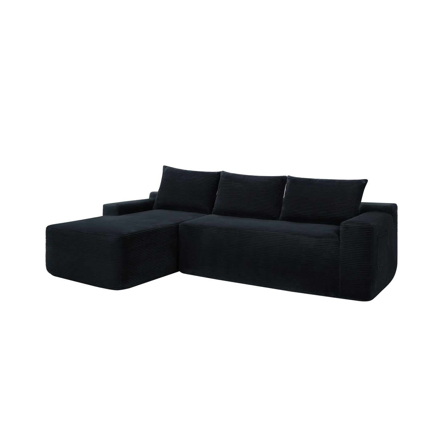 NEW2-96.9" Cloud Sectional Couch with L-Shape Chaise,Modern Modular Sofa with Deep Seat, Upholstered Couches for Living Room Bedroom,No Assembly Required, (Corduroy Fabric),Black image 4