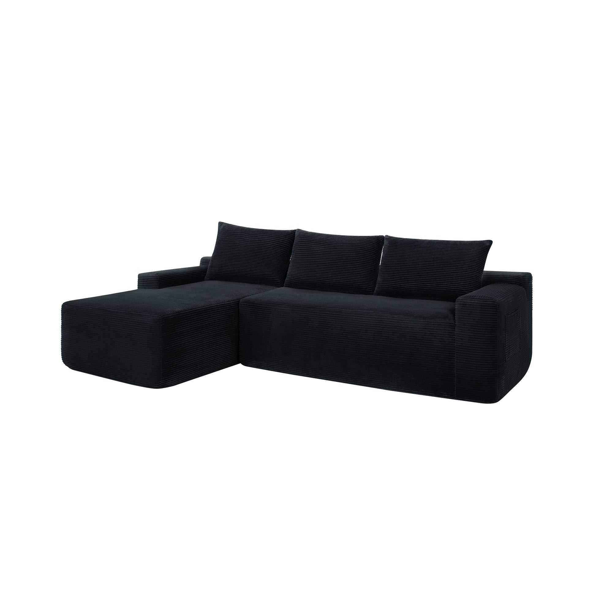 NEW2-96.9" Cloud Sectional Couch with L-Shape Chaise,Modern Modular Sofa with Deep Seat, Upholstered Couches for Living Room Bedroom,No Assembly Required, (Corduroy Fabric),Black image 4