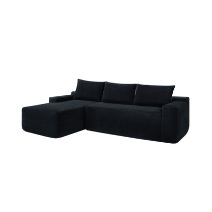 NEW2-96.9" Cloud Sectional Couch with L-Shape Chaise,Modern Modular Sofa with Deep Seat, Upholstered Couches for Living Room Bedroom,No Assembly Required, (Corduroy Fabric),Black image 4