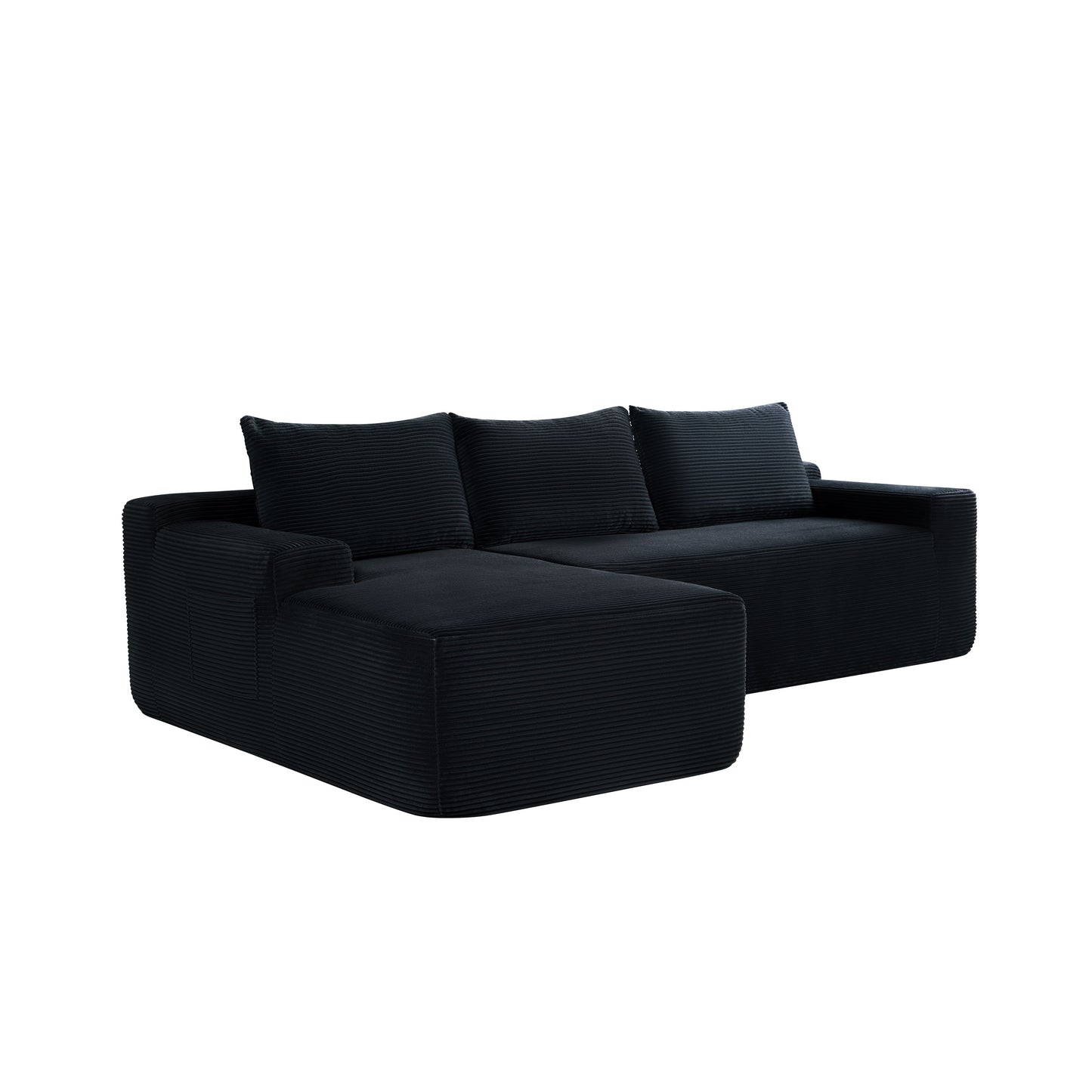 NEW2-96.9" Cloud Sectional Couch with L-Shape Chaise,Modern Modular Sofa with Deep Seat, Upholstered Couches for Living Room Bedroom,No Assembly Required, (Corduroy Fabric),Black image 6