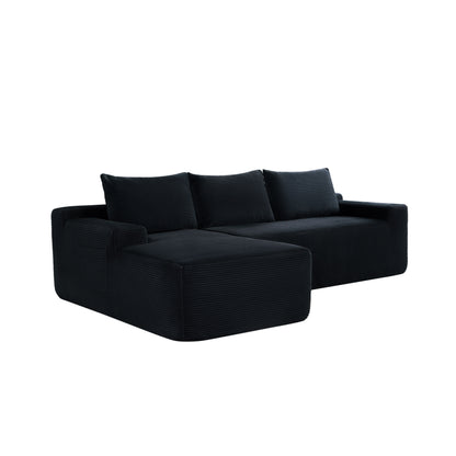 NEW2-96.9" Cloud Sectional Couch with L-Shape Chaise,Modern Modular Sofa with Deep Seat, Upholstered Couches for Living Room Bedroom,No Assembly Required, (Corduroy Fabric),Black image 6