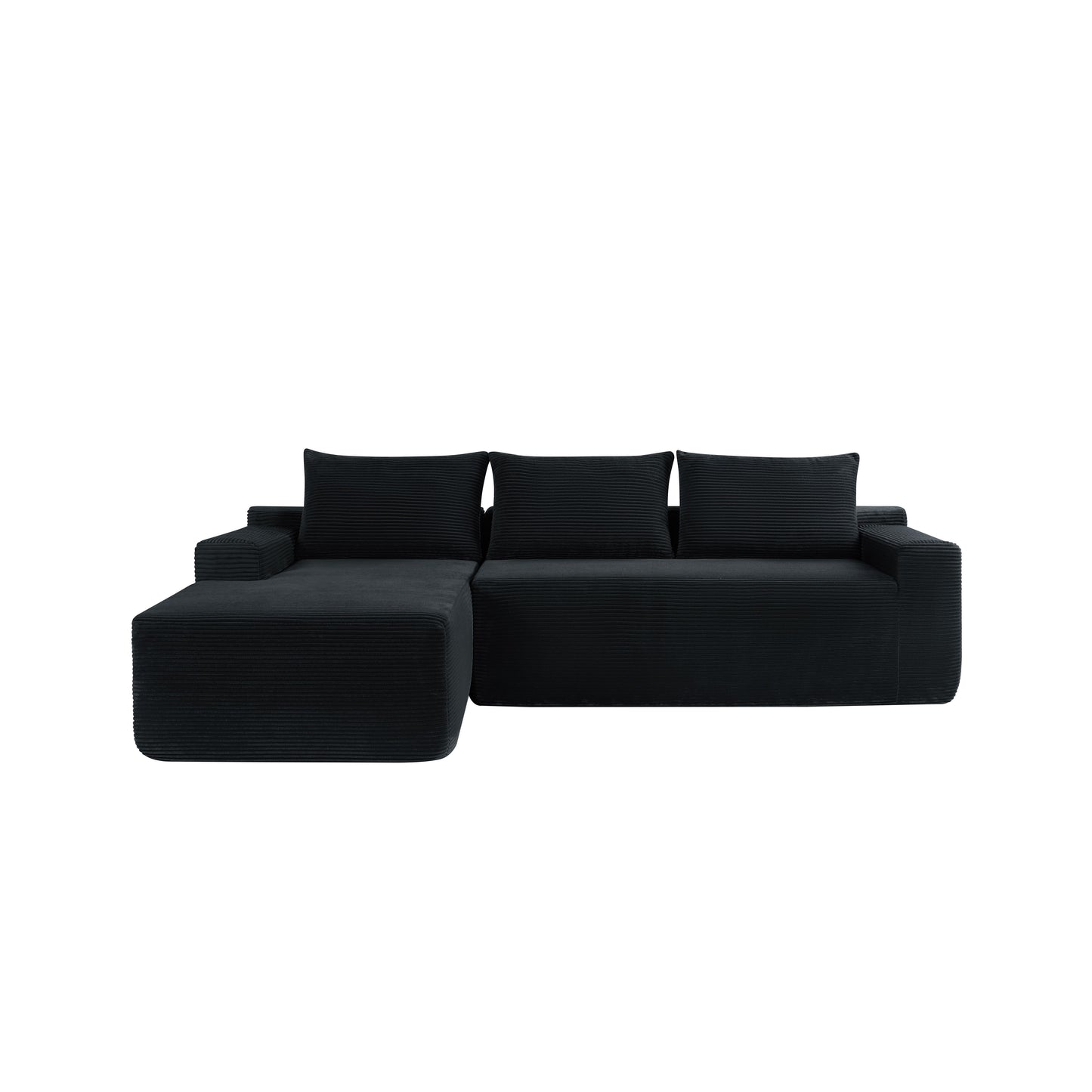 NEW2-96.9" Cloud Sectional Couch with L-Shape Chaise,Modern Modular Sofa with Deep Seat, Upholstered Couches for Living Room Bedroom,No Assembly Required, (Corduroy Fabric),Black image 7
