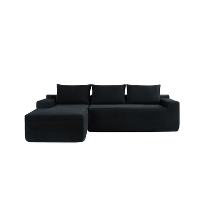 NEW2-96.9" Cloud Sectional Couch with L-Shape Chaise,Modern Modular Sofa with Deep Seat, Upholstered Couches for Living Room Bedroom,No Assembly Required, (Corduroy Fabric),Black image 7