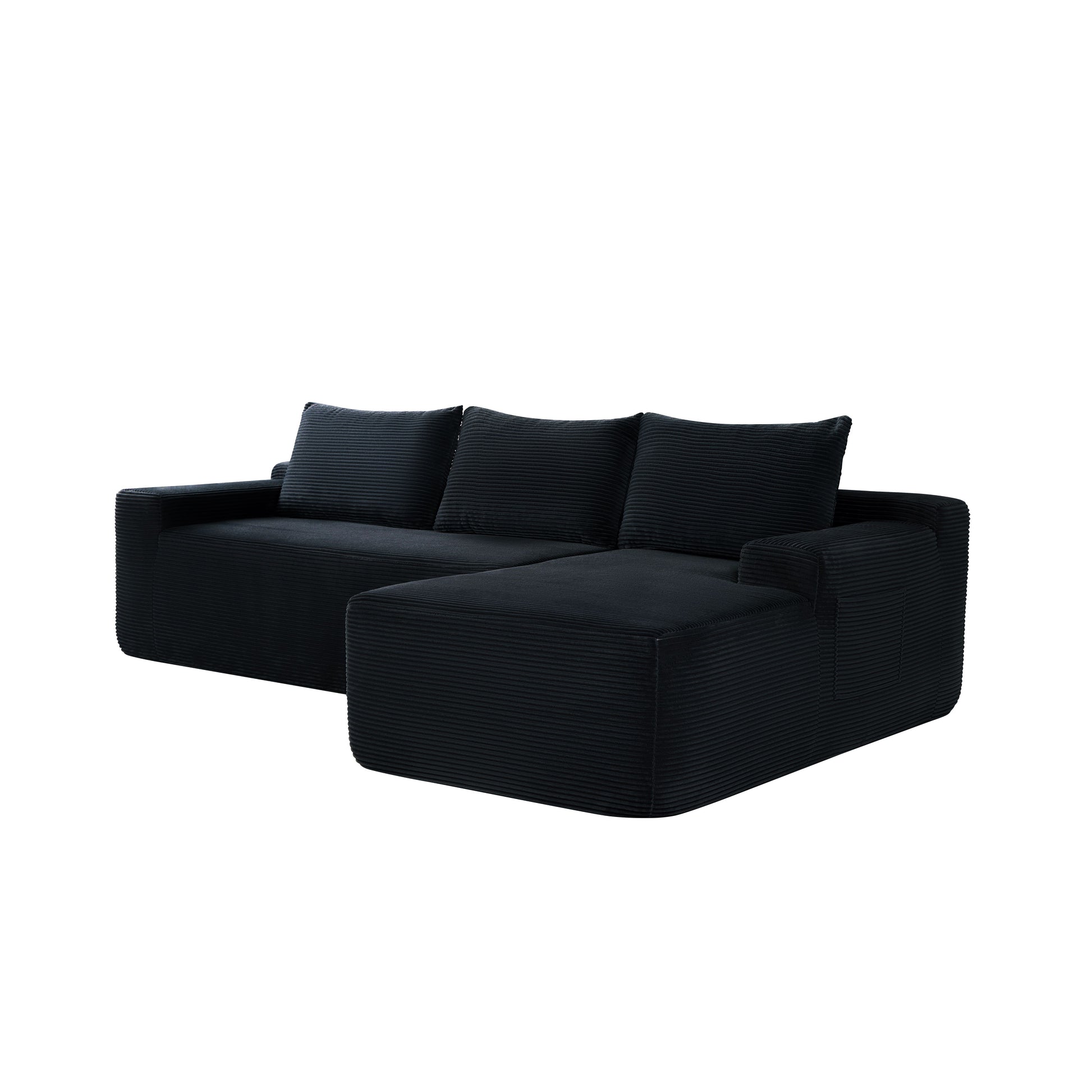 NEW2 96.9" Cloud Sectional Couch with L-Shape Chaise,Modern Modular Sofa with Deep Seat, Upholstered Couches for Living Room Bedroom,No Assembly Required, (Corduroy Fabric),Black,Right image 3