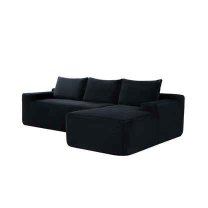NEW2 96.9" Cloud Sectional Couch with L-Shape Chaise,Modern Modular Sofa with Deep Seat, Upholstered Couches for Living Room Bedroom,No Assembly Required, (Corduroy Fabric),Black,Right image 3