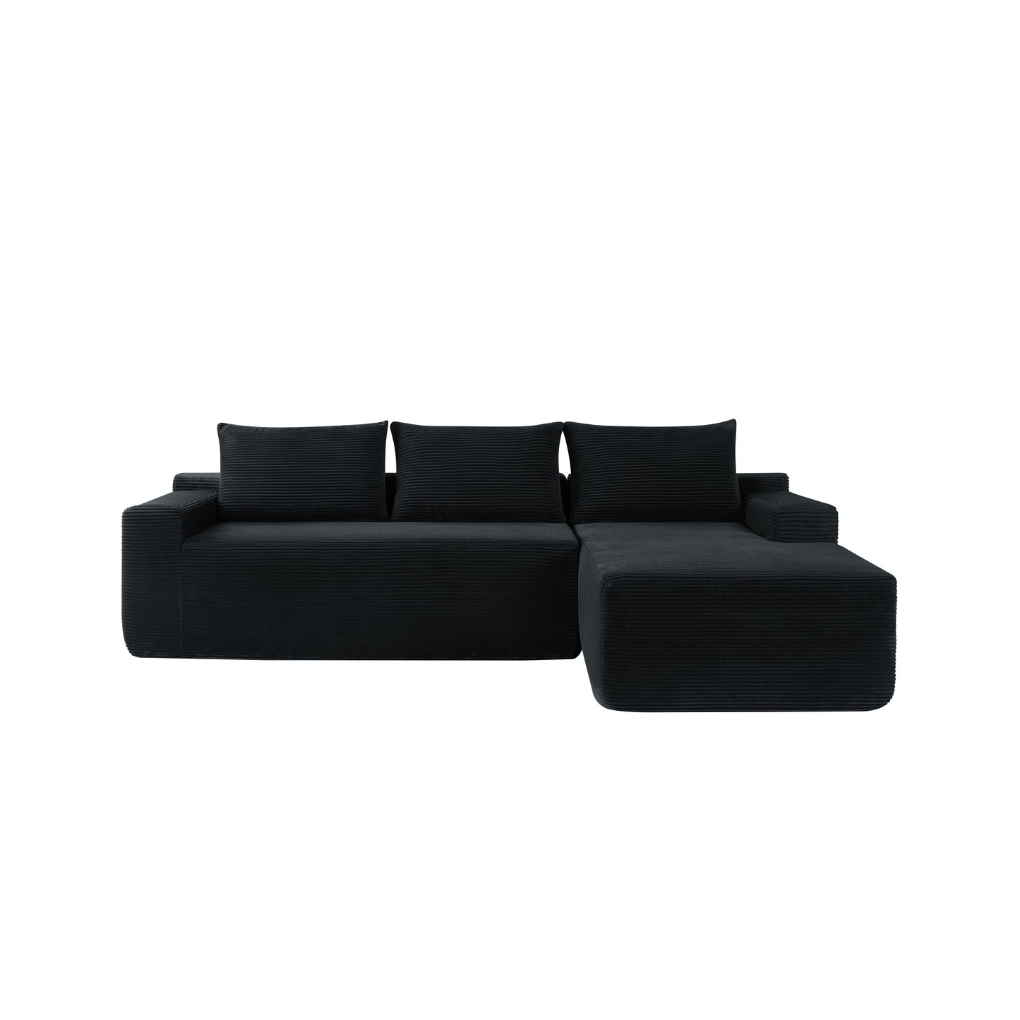 NEW2 96.9" Cloud Sectional Couch with L-Shape Chaise,Modern Modular Sofa with Deep Seat, Upholstered Couches for Living Room Bedroom,No Assembly Required, (Corduroy Fabric),Black,Right image 5