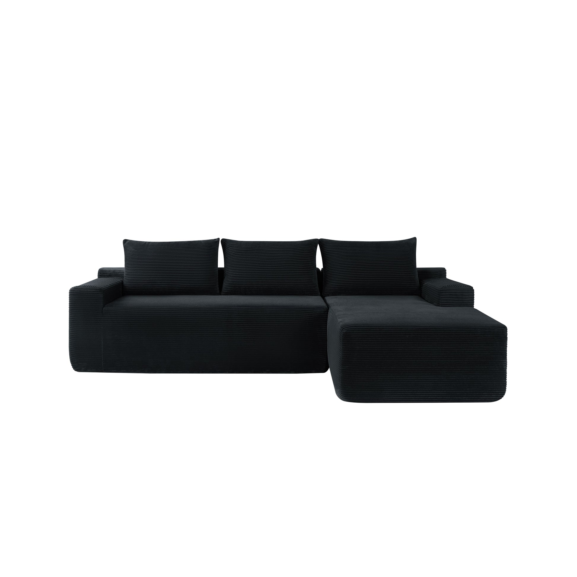 NEW2 96.9" Cloud Sectional Couch with L-Shape Chaise,Modern Modular Sofa with Deep Seat, Upholstered Couches for Living Room Bedroom,No Assembly Required, (Corduroy Fabric),Black,Right image 5