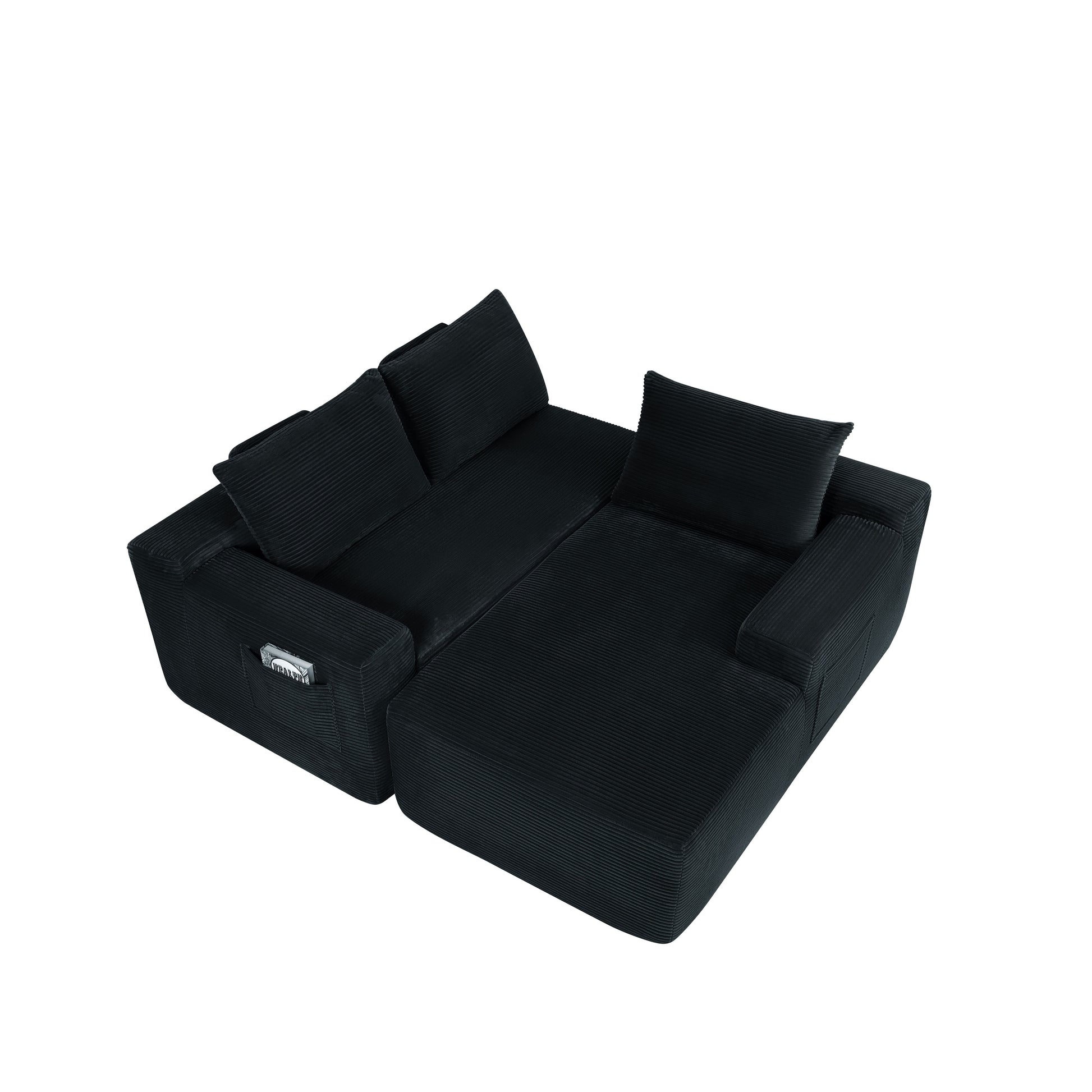 NEW2 96.9" Cloud Sectional Couch with L-Shape Chaise,Modern Modular Sofa with Deep Seat, Upholstered Couches for Living Room Bedroom,No Assembly Required, (Corduroy Fabric),Black,Right image 6