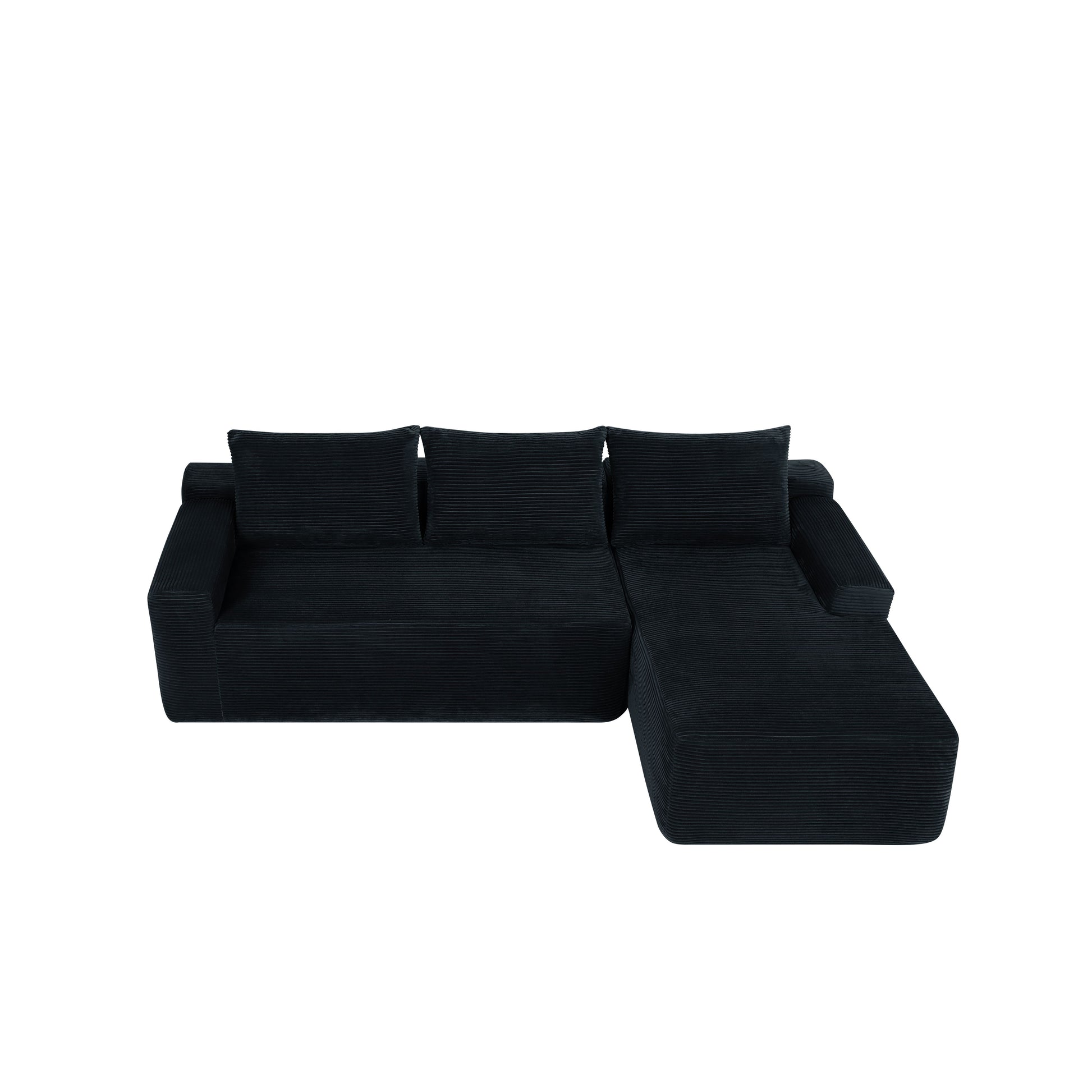 NEW2 96.9" Cloud Sectional Couch with L-Shape Chaise,Modern Modular Sofa with Deep Seat, Upholstered Couches for Living Room Bedroom,No Assembly Required, (Corduroy Fabric),Black,Right image 7