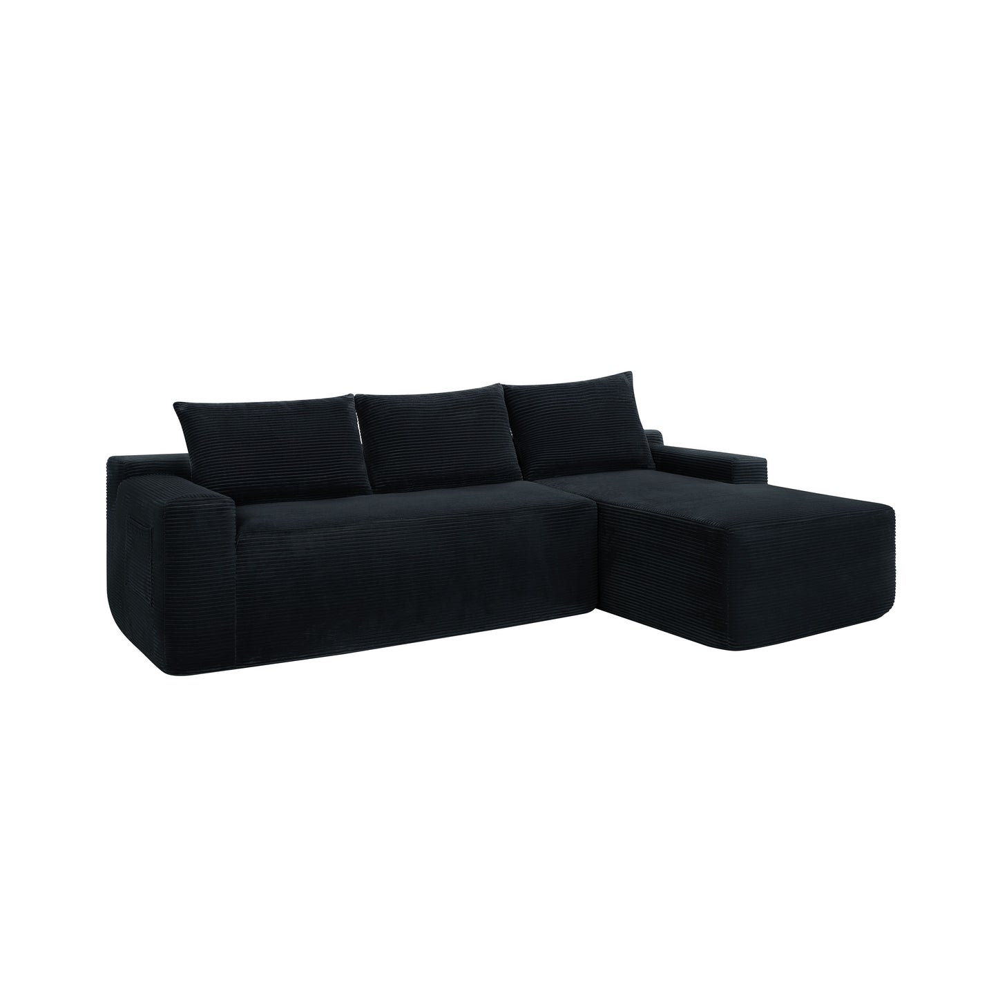 NEW2 96.9" Cloud Sectional Couch with L-Shape Chaise,Modern Modular Sofa with Deep Seat, Upholstered Couches for Living Room Bedroom,No Assembly Required, (Corduroy Fabric),Black,Right image 9