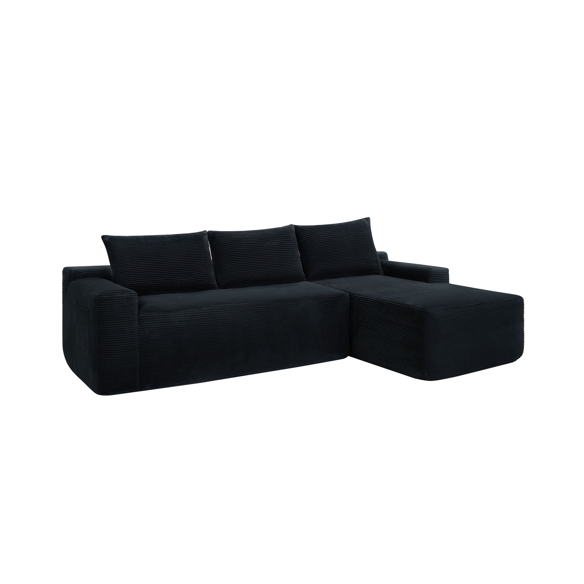 NEW2 96.9" Cloud Sectional Couch with L-Shape Chaise,Modern Modular Sofa with Deep Seat, Upholstered Couches for Living Room Bedroom,No Assembly Required, (Corduroy Fabric),Black,Right image 9