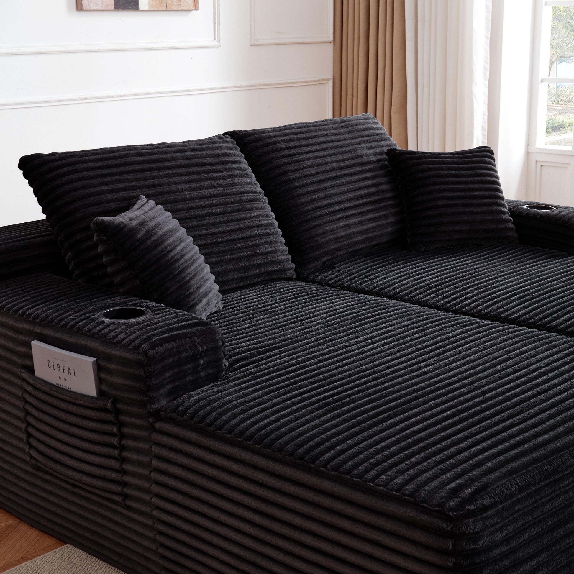 New-69" Cloud Sectional Couch, L-Shape Chaise with R-Shape Chaise with Deep Seat and Comfortable 2 Seater Couch for Modern Living Room,(Plush Fabric),Black image 4