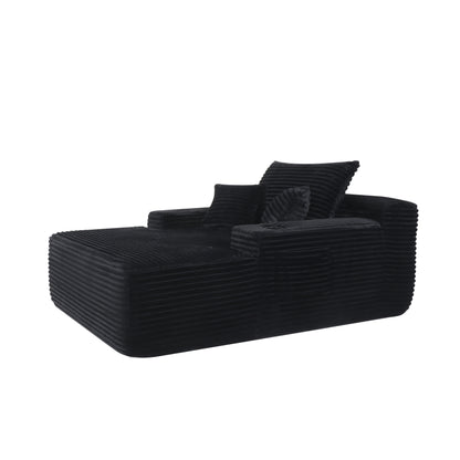 NEW Convertible Chaise Lounge Chair Plush with Wide Armrest & Throw Pillows, Cozy Boneless Sleeper Sofa Bed Armchair, with cup holder,for Living Room, Bedroom, No Assembly Required,Black image 6
