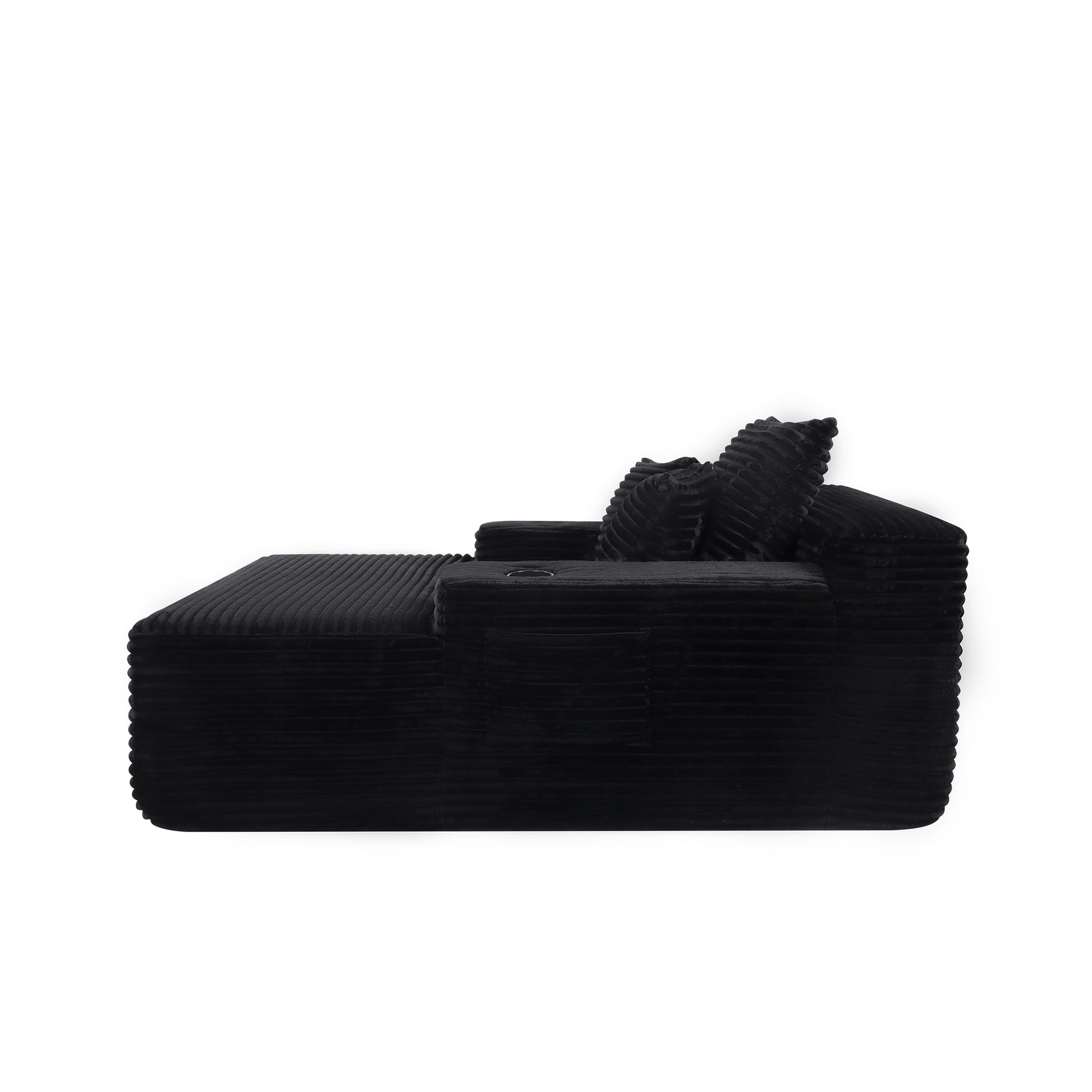 NEW Convertible Chaise Lounge Chair Plush with Wide Armrest & Throw Pillows, Cozy Boneless Sleeper Sofa Bed Armchair, with cup holder,for Living Room, Bedroom, No Assembly Required,Black image 7