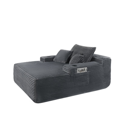 NEW Convertible Chaise Lounge Chair Plush with Wide Armrest & Throw Pillows, Cozy Boneless Sleeper Sofa Bed Armchair,with cup holder, for Living Room, Bedroom, No Assembly Required,Grey image 6