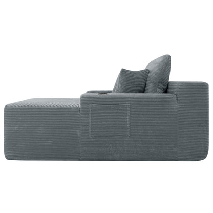NEW Convertible Chaise Lounge Chair Corduroy with Wide Armrest & Throw Pillows, Cozy Boneless Sleeper Sofa Bed Armchair,with cup holder, for Living Room, Bedroom, No Assembly Required,Grey image 11