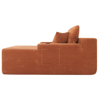 NEW Convertible Chaise Lounge Chair Corduroy with Wide Armrest & Throw Pillows, Cozy Boneless Sleeper Sofa Bed Armchair, with cup holder,for Living Room, Bedroom, No Assembly Required,Orange image 5