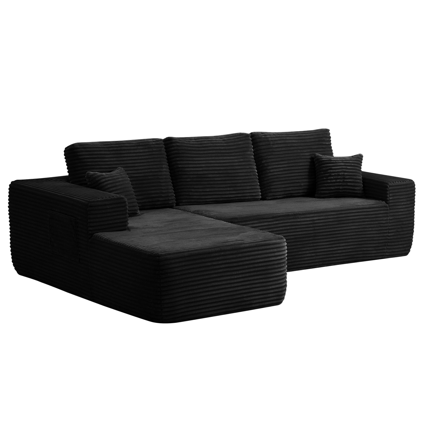 104" Cloud Sectional Sofa with L-Shape Chaise and Side Pockets, Modern Modular Design, Deep Seating, Upholstered Couch for Living Room/Bedroom, No Assembly Required (Plush Fabric), Black, Left-facing image 10