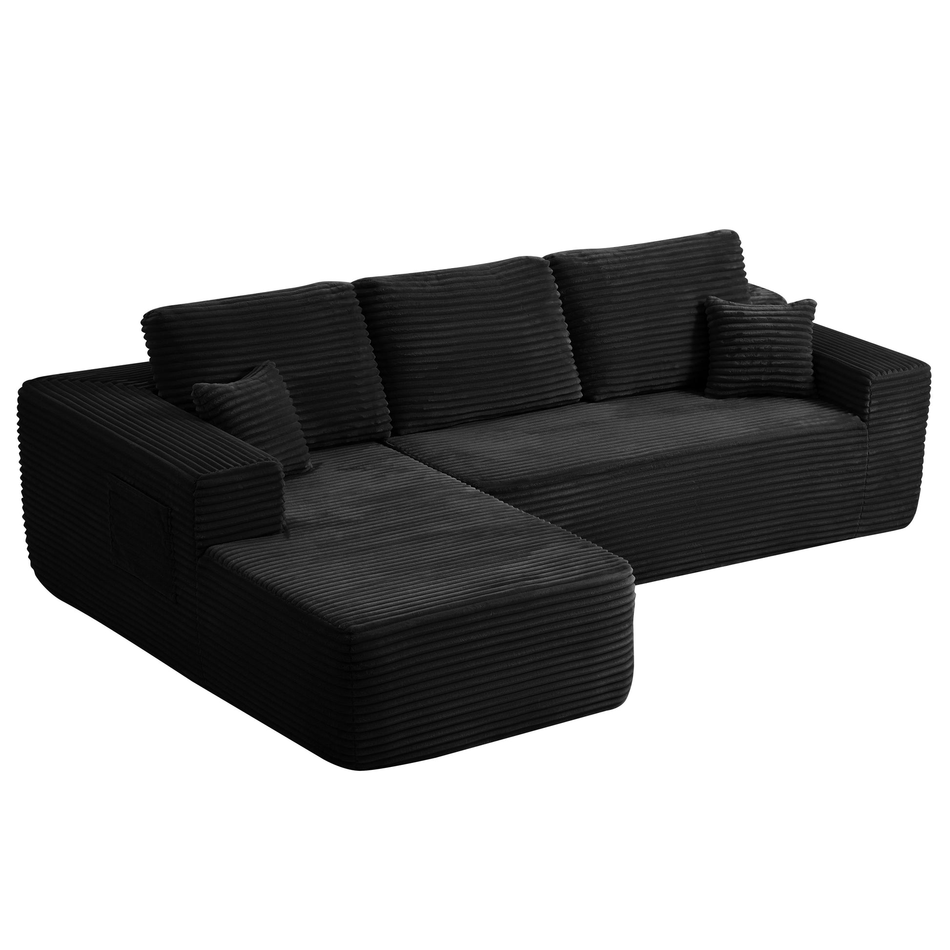 104" Cloud Sectional Sofa with L-Shape Chaise and Side Pockets, Modern Modular Design, Deep Seating, Upholstered Couch for Living Room/Bedroom, No Assembly Required (Plush Fabric), Black, Left-facing image 11