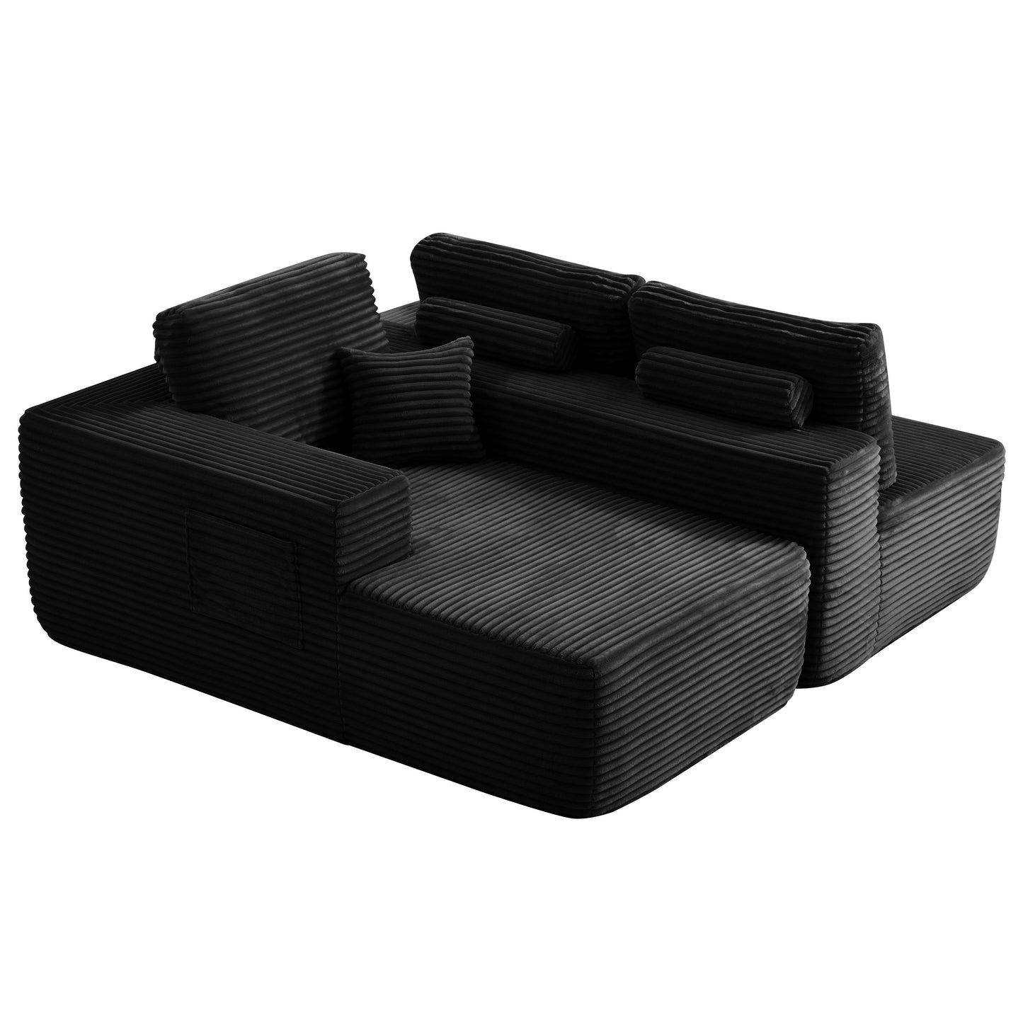 104" Cloud Sectional Sofa with L-Shape Chaise and Side Pockets, Modern Modular Design, Deep Seating, Upholstered Couch for Living Room/Bedroom, No Assembly Required (Plush Fabric), Black, Left-facing image 7