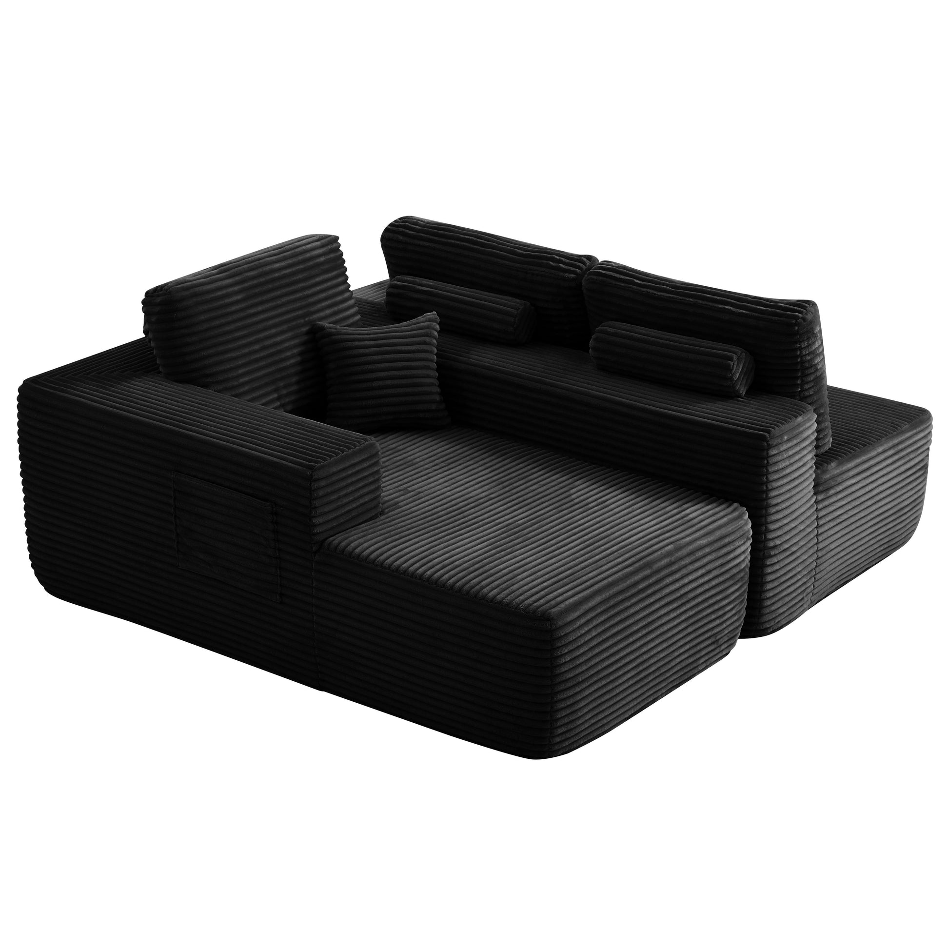 104" Cloud Sectional Sofa with L-Shape Chaise and Side Pockets, Modern Modular Design, Deep Seating, Upholstered Couch for Living Room/Bedroom, No Assembly Required (Plush Fabric), Black, Left-facing image 7