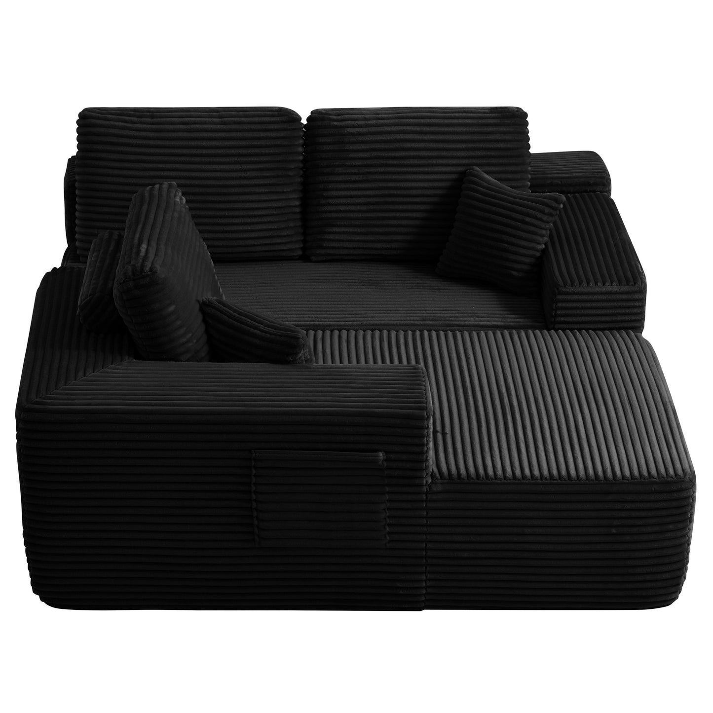 104" Cloud Sectional Sofa with L-Shape Chaise and Side Pockets, Modern Modular Design, Deep Seating, Upholstered Couch for Living Room/Bedroom, No Assembly Required (Plush Fabric), Black, Left-facing image 8