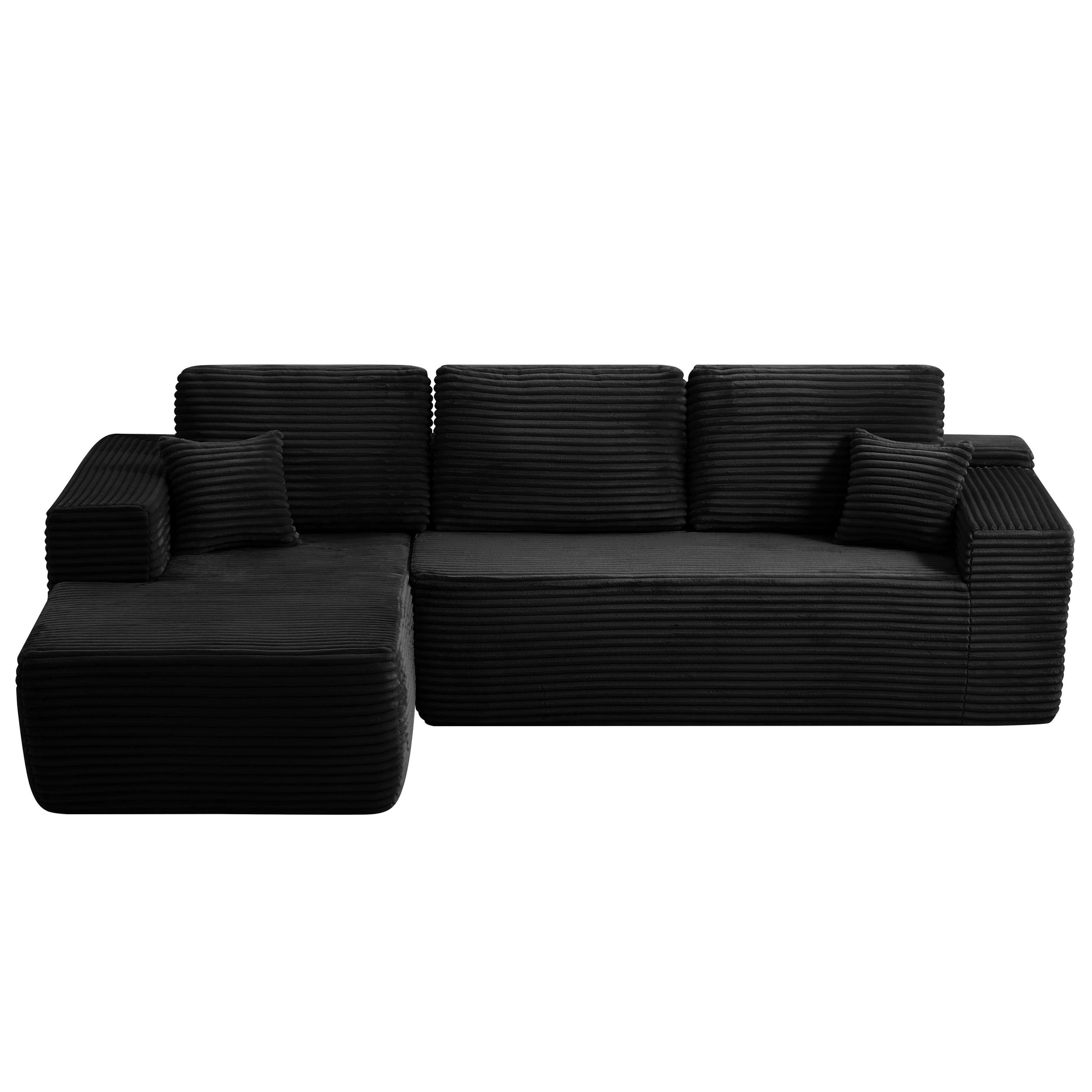 104" Cloud Sectional Sofa with L-Shape Chaise and Side Pockets, Modern Modular Design, Deep Seating, Upholstered Couch for Living Room/Bedroom, No Assembly Required (Plush Fabric), Black, Left-facing image 9