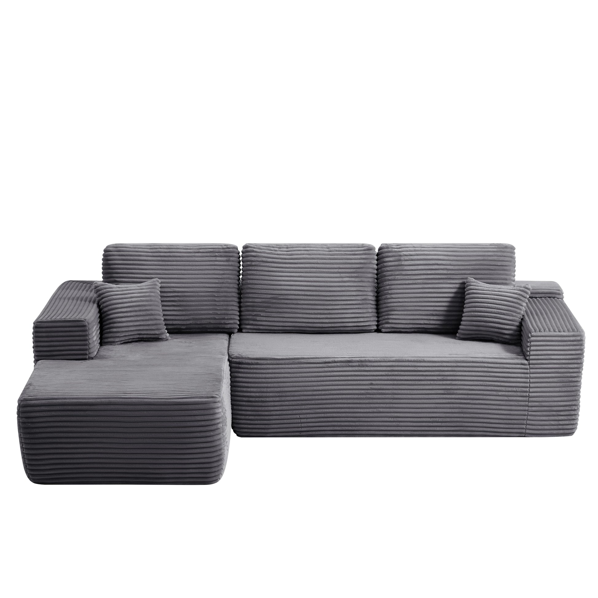 104" Cloud Sectional Sofa with L-Shape Chaise and Side Pockets, Modern Modular Design, Deep Seating, Upholstered Couch for Living Room/Bedroom, No Assembly Required (Plush Fabric), Grey, Left-facing image 6