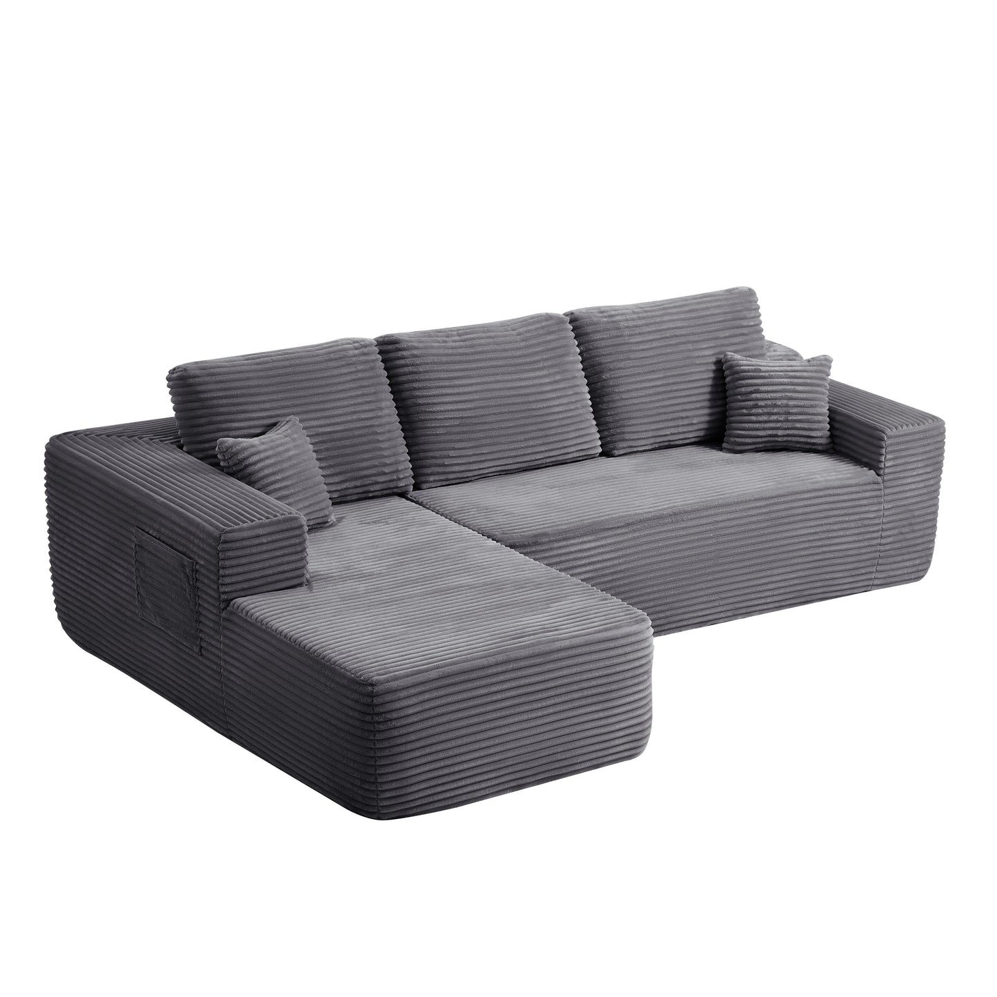 104" Cloud Sectional Sofa with L-Shape Chaise and Side Pockets, Modern Modular Design, Deep Seating, Upholstered Couch for Living Room/Bedroom, No Assembly Required (Plush Fabric), Grey, Left-facing image 7