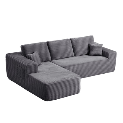 104" Cloud Sectional Sofa with L-Shape Chaise and Side Pockets, Modern Modular Design, Deep Seating, Upholstered Couch for Living Room/Bedroom, No Assembly Required (Plush Fabric), Grey, Left-facing image 7