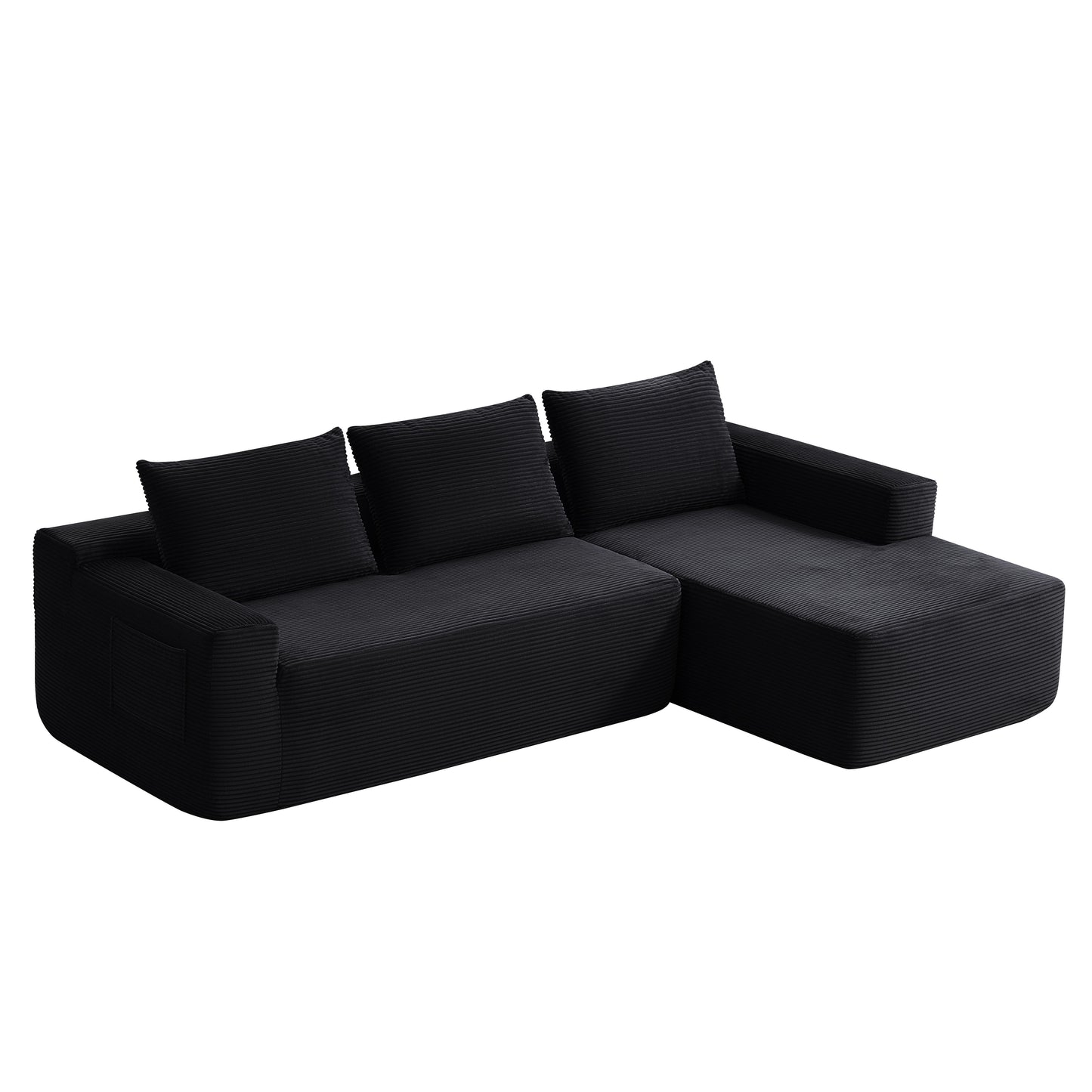 104" Cloud Sectional Sofa with L-Shape Chaise and Side Pockets, Modern Modular Design, with side pockets, Upholstered Couch for Living Room/Bedroom, No Assembly Required (CorduroyFabric),Black, Right image 10