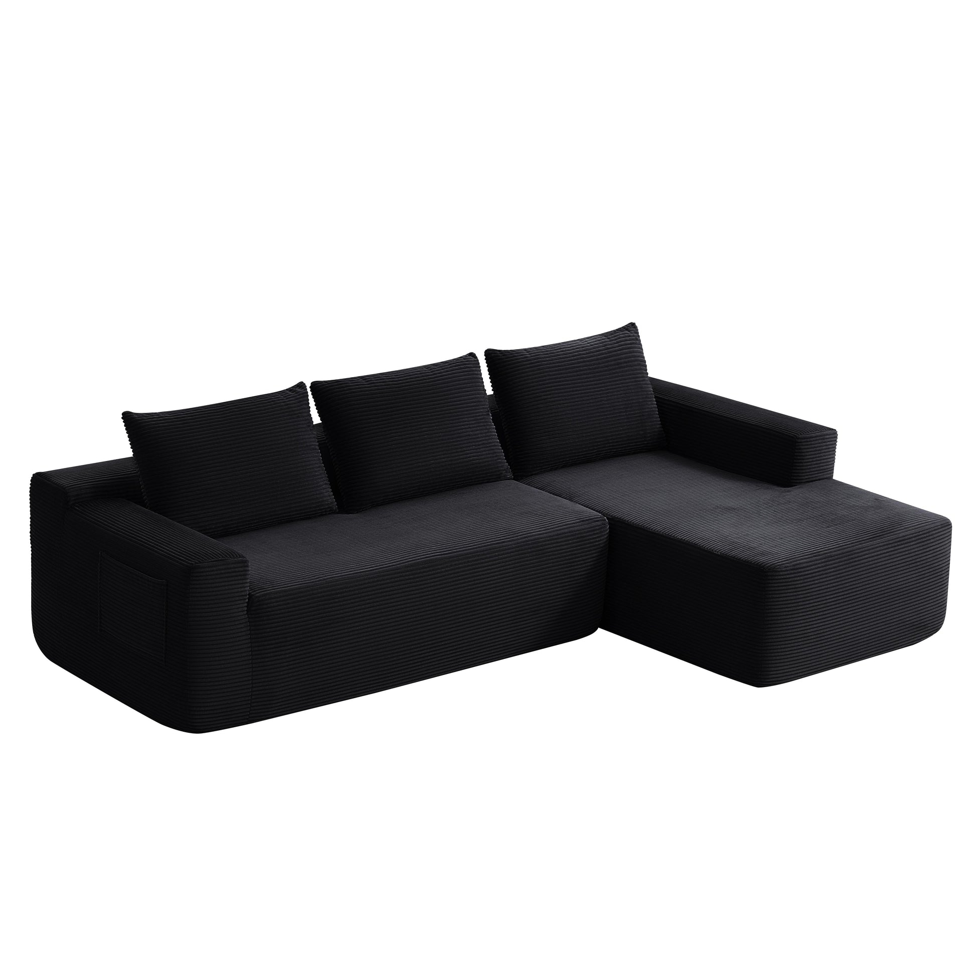 104" Cloud Sectional Sofa with L-Shape Chaise and Side Pockets, Modern Modular Design, with side pockets, Upholstered Couch for Living Room/Bedroom, No Assembly Required (CorduroyFabric),Black, Right image 10