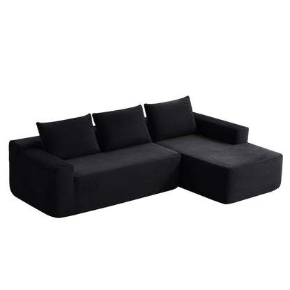 104" Cloud Sectional Sofa with L-Shape Chaise and Side Pockets, Modern Modular Design, with side pockets, Upholstered Couch for Living Room/Bedroom, No Assembly Required (CorduroyFabric),Black, Right image 10