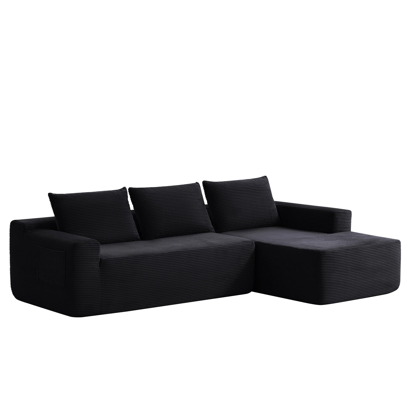 104" Cloud Sectional Sofa with L-Shape Chaise and Side Pockets, Modern Modular Design, with side pockets, Upholstered Couch for Living Room/Bedroom, No Assembly Required (CorduroyFabric),Black, Right image 7