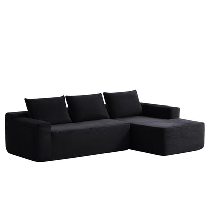 104" Cloud Sectional Sofa with L-Shape Chaise and Side Pockets, Modern Modular Design, with side pockets, Upholstered Couch for Living Room/Bedroom, No Assembly Required (CorduroyFabric),Black, Right image 7