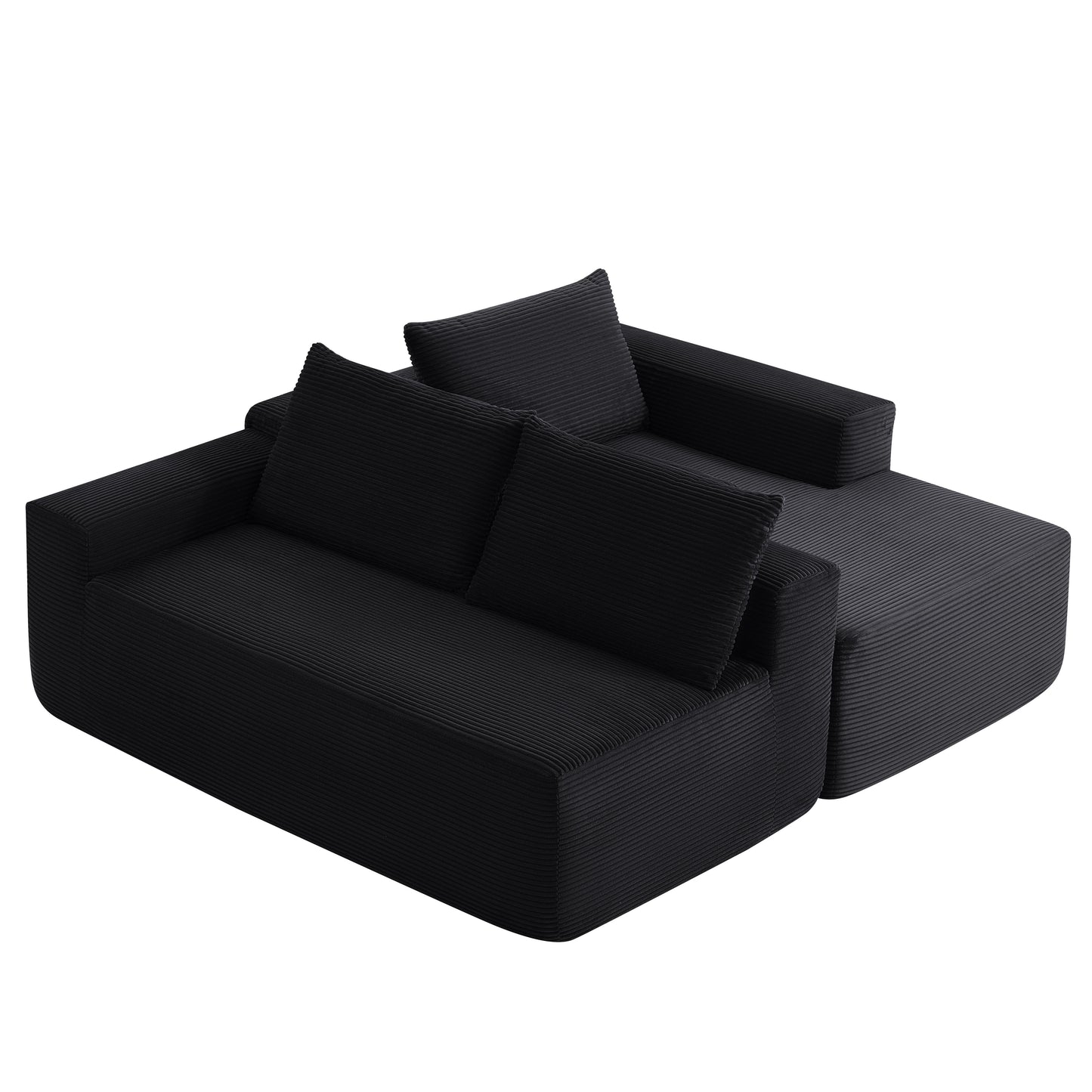 104" Cloud Sectional Sofa with L-Shape Chaise and Side Pockets, Modern Modular Design, with side pockets, Upholstered Couch for Living Room/Bedroom, No Assembly Required (CorduroyFabric),Black, Right image 8