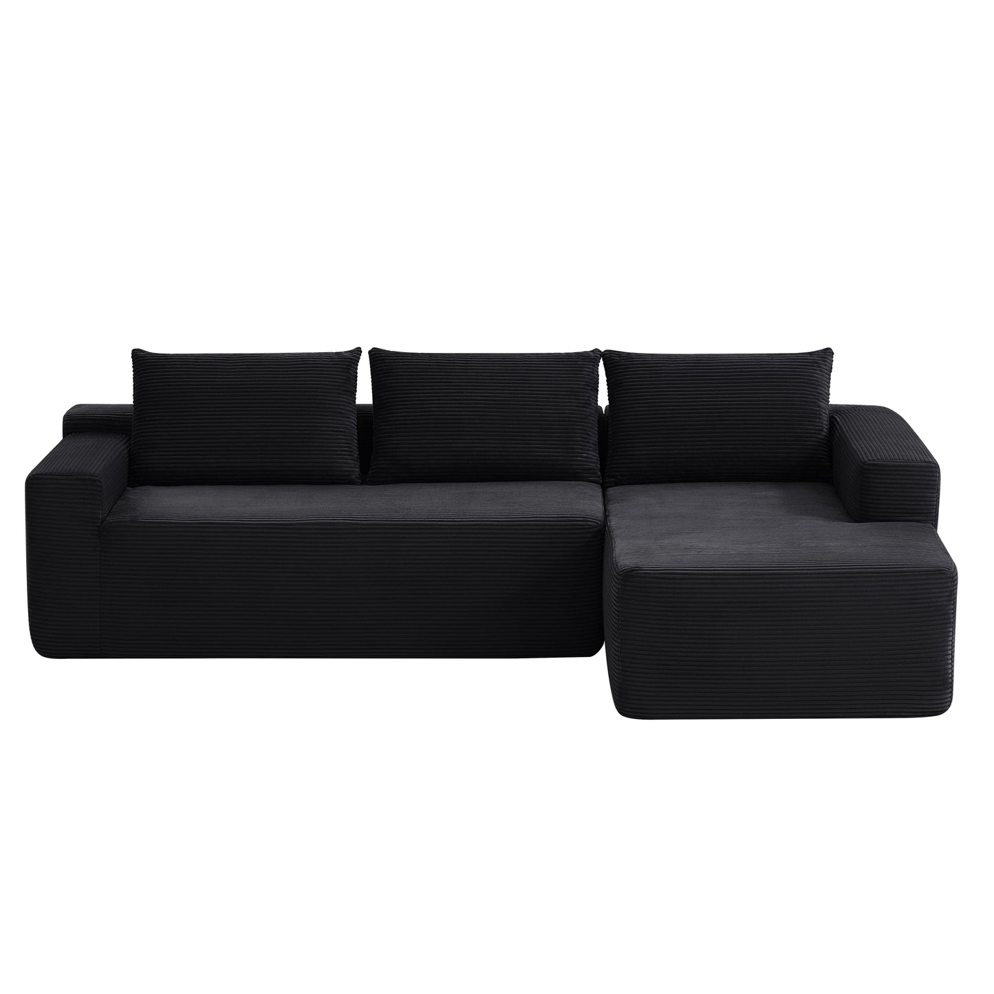 104" Cloud Sectional Sofa with L-Shape Chaise and Side Pockets, Modern Modular Design, with side pockets, Upholstered Couch for Living Room/Bedroom, No Assembly Required (CorduroyFabric),Black, Right image 9